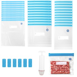 Pack of 30 Vacuum Bags, Food Reusable, Sous Vide Bags, Vacuum Sealed Bags Kit with 10 Sealing Clips, Vacuum Sealed Bags for Food Storage (3 Sizes)