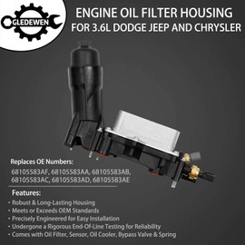 Engine Oil Cooler Oil Filter Housing Adapter Assembly | for 2014-2017 Dodge Jeep Chrysler Ram 3.6L V6 Engine | Replaces# 68105583AF, 68105583AE, 68105583AA