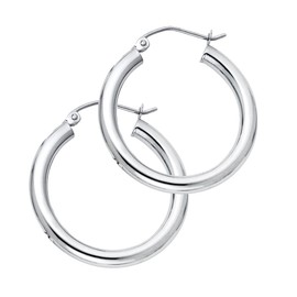 14k REAL White Gold 3mm Thickness Hoop Earrings (25 x 25 mm)