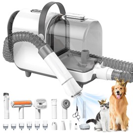 Bunfly Dog Grooming Kit,13000Pa Strong Grooming & Vacuum Suction 99.99% Pet Hair, 16 Pet Grooming Tools for Dogs Cats, 3L Large Capacity Dust Cup, Quiet Pet Vacuum Groomer (Silver & White)