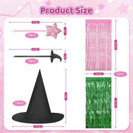 FIMXSD 32 Pcs Witch Hats Set, 10 Witch Hats 2pack tasseled curtains 10 Star Pens and 10 Witch Hat Pens Witch Party Decorations for Birthday Party Supplies Dress up Costume Cosplay Hallo