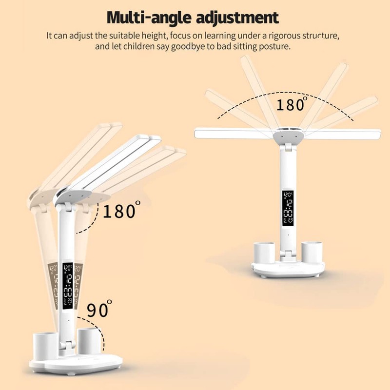 KISUFU Double Head LED Desk Lamp with Clock and Temperature