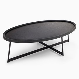 Modern Coffee Table, Oval Wood Coffee Table Center Table with Metal Leg for Living Room, 47 Inch Coffee Table Accent Furniture (Oval Coffee Table, Black)