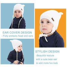XIAOHAWANG Baby Hat Cute Bear Toddler Earflap Beanie Warm for Fall Winter (Navy, M(6-12 Months))