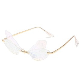 BOJOD Rimless Cute Sunglasses For Women Trendy Vintage Creative 90s Sunglasses Funny Cloud Shaped Disco Glasses, Clear Dragonfly, Small