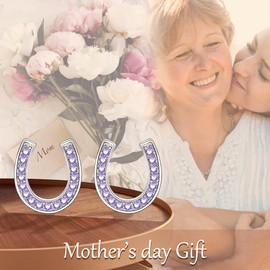 EVER FAITH 925 Sterling Silver Elegant Pave Setting Purple Cubic Zirconia Birthstone Lucky Horseshoe Stud Earrings