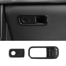 Jimen Compatible with Ford F150 2021-2022, 2PCS Car Copilot Storage Glove Box Handle Cover Interior Trim Accessories (Carbon Fiber)