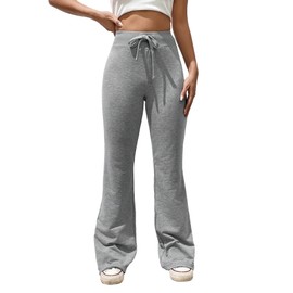 WDIRARA Women's Drawstring Waist Flare Bell Bottom Pants Stretch Long Sweatpants Light Grey S