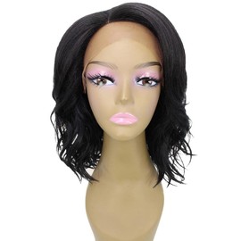 LUXLUXE Rayana Wavy 15 Inch Long 4X4 Hand-Tied Lace Front Wig, Heat Resistant Fiber, 20+ Shades of Natural, Dip Dyed, & Blended Colors (#1B - Natural Black)