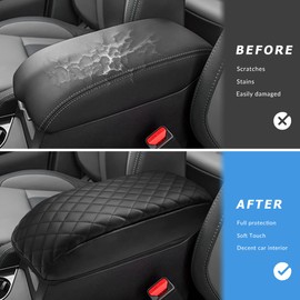 INTGET Center Console Armrest Cover for Subaru Ascent Accessories 2019-2024 2020 2021 2022 2023 Car Leather Middle Arm Rest Box Lid Seat Cover Protector Cushion(Black with Cushion, 2019+)