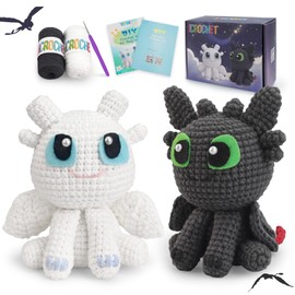 Crochet Kit for Beginners,Beginner Crocheting Animals Kits w Step-by-Step Video Tutorials, Knitting Starter Pack for Adults and Kids,2 Pack Dragon