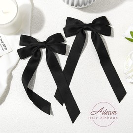 Silky Satin Hair Bows and Alligator Clips - Black Ribbon Ponytail Holders, Hair Accessories for Women, Girls, Toddlers, and Teens
