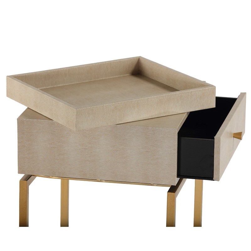 Cortesi Home Everett Nightstand End Table, 24.5" High, Beige