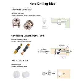 LOOTICH Fixing Screw Eccentric Cam Ø11.8mm and Bolts Fitting Dowels M6x36mm with Pre-Inserted Nuts M6 for Flat Pack Furniture Cabinet Locking Connecting Black (34 Set)