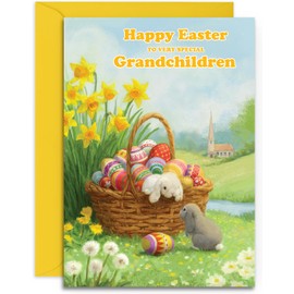 Grandchildren Easter Card - Hoppy Easter - Medium Sized Card (A5 Size -148mm x 210mm) with Envelope