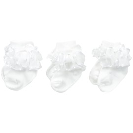 Jefferies Socks Baby Girls' Frilly Lace 3 Pair Pack Socks, White, Newborn