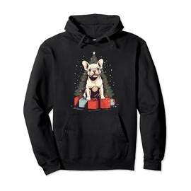 Christmas Tree, ornaments and Cute Frenchie Santa Christmas Pullover Hoodie