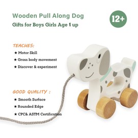 Baby Toy Car, Wooden Pull Along Toddler Toy, Development Toy for 1 Year Old Girl Boy Birthday Gift