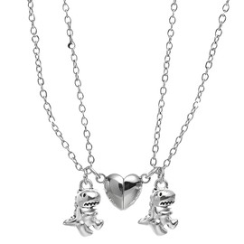 Noguez. 2 Collares de Pareja con Corazón Magnético y Colgante Dinosaurio, Par de Collares para Enamorados y Amistad con Dije Magnético, Regalos para Novios, Pareja o Amigos.