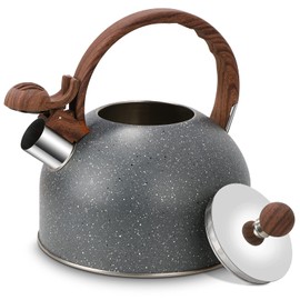 Whistling Kettle, 2.5 L Stainless Steel Kettle, Tea Kettle, Induction, Tea Kettle for All Hobs, Kettle, Tea Kettle, Modern Automatic with Wood Grain Handle