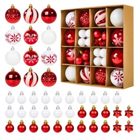 Fuyuleyo 44Pcs Christmas Baubles, Red and White Christmas Tree Decorations Set, Shatterproof Christmas Balls Ornaments Xmas Tree Baubles for Hanging Christmas Decorations Festive Holiday Home Decor