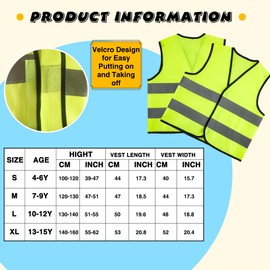 4 Pcs Kids Hi Vis Vests Child High Visibility Reflective Vest Children Hi Vis Safety Vests with Reflective Strips for Boys Girls Outdoor Activities (L, 10-12 years(130-140 cm))
