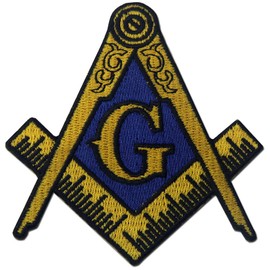Masonic Logo Embroidered Iron On / Sew On Patch, Yellow and Blue