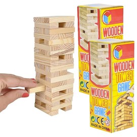Wooden Blocks Stacking Tumbling Tower Game, Pull, and Tumble Blocks, Sensory Learning, Game Night, 6" Inches (8-Pack)