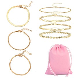 EPCDBBRT 7 Pieces of Gold Bracelets, 1 Piece of Jewelry Storage Bag, Women's Charm Gold Bracelets, Stackable Bracelet Decoration, Hand Jewelry Set Decoration, Clothing Accessories