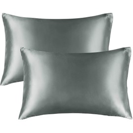 Luxury Silky Satin Pillowcase for Hair and Skin, 2-Pack - Standard Size Pillow Cases - Satin Silky Pillow Covers (2-Pack Standard, Grery)