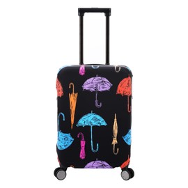 DEMPROS Travel Luggage Cover Protector Stretchy Washable Suitcase Cover with Zippers, Black Umbrella, L (for 27-30 inch Luggage)