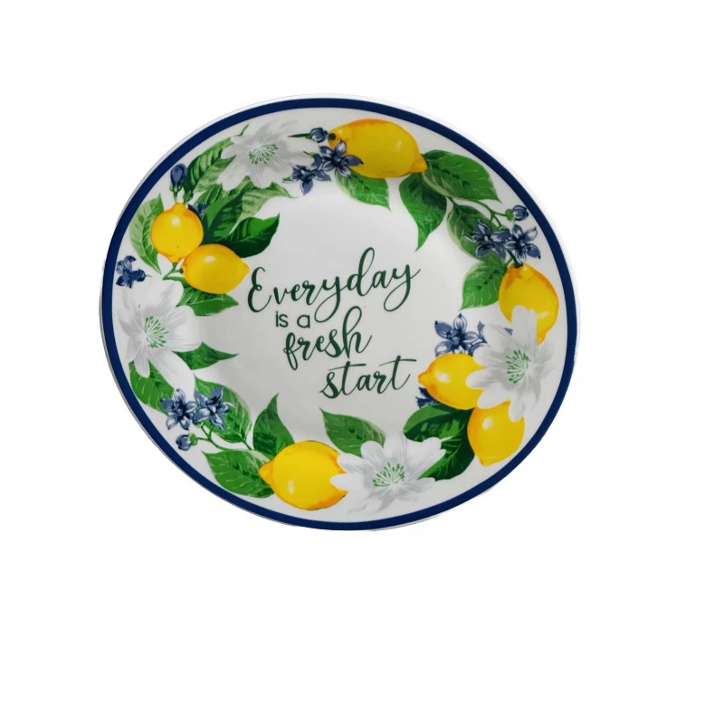 Royal Norfolk Lemon Floral Dinner Plate W/ Blue Rims, 8-in.
