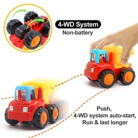 Yiosion Friction Powered Cars Push and Go Trucks Construction Vehicles Toys Set of Tractor Bulldozer Dump Truck Cement Mixer for Baby Toddlers Infants Boys Gifts