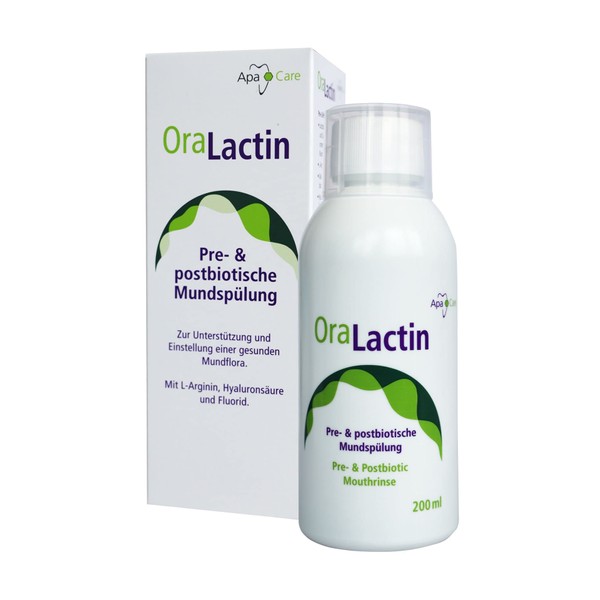 OraLactin Pre- & Postbiotic Mouthwash | To Support and Adjust a Healthy Mouth Flora | With Healthy Lactobacteria, Fluoride, L-Arginine and Hyaluronic Acid | 2 x 200 ml