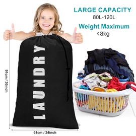 1 Pack Upgrade Extra Large Travel Laundry Bag with Drawstring，24" x 36" Durable Rip-Stop Dirty Clothes Shoulder Bag for Travel, Bathroom Home or Dormitory (Black)