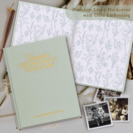 Lanpn Grandma Life Story Book Journal with 260+ Prompts, Linen Hardcover Grandmother Guided Journal Memory Keepsake Book to Fill Out, Mother's Day Birthday Christmas Gift for Grandmas, Sage Green