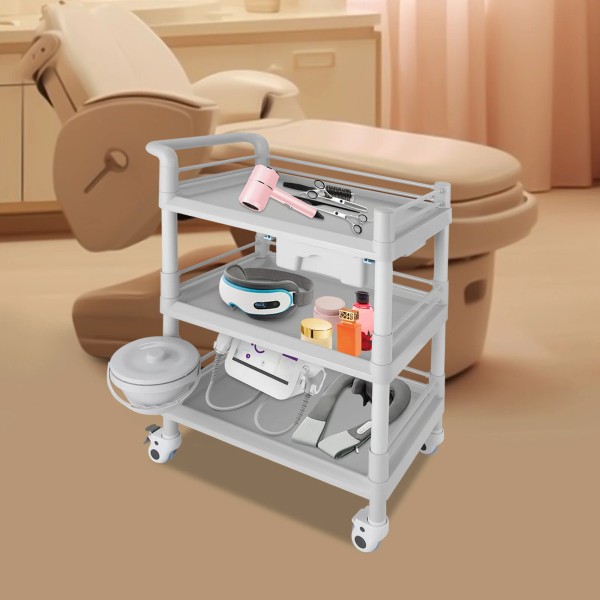 TBvechi 3-tier Beauty Salon Cart Beauty Instrument Cart Rolling Tool