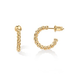 PAVOI 14K Gold Plated 2.5mm Twisted Rope Round Hoop Earrings (16 Millimeters, Yellow Gold Plated)