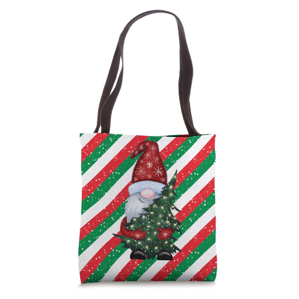 Christmas Gnomes Green Red Peppermint Candy Cane pattern Tote Bag
