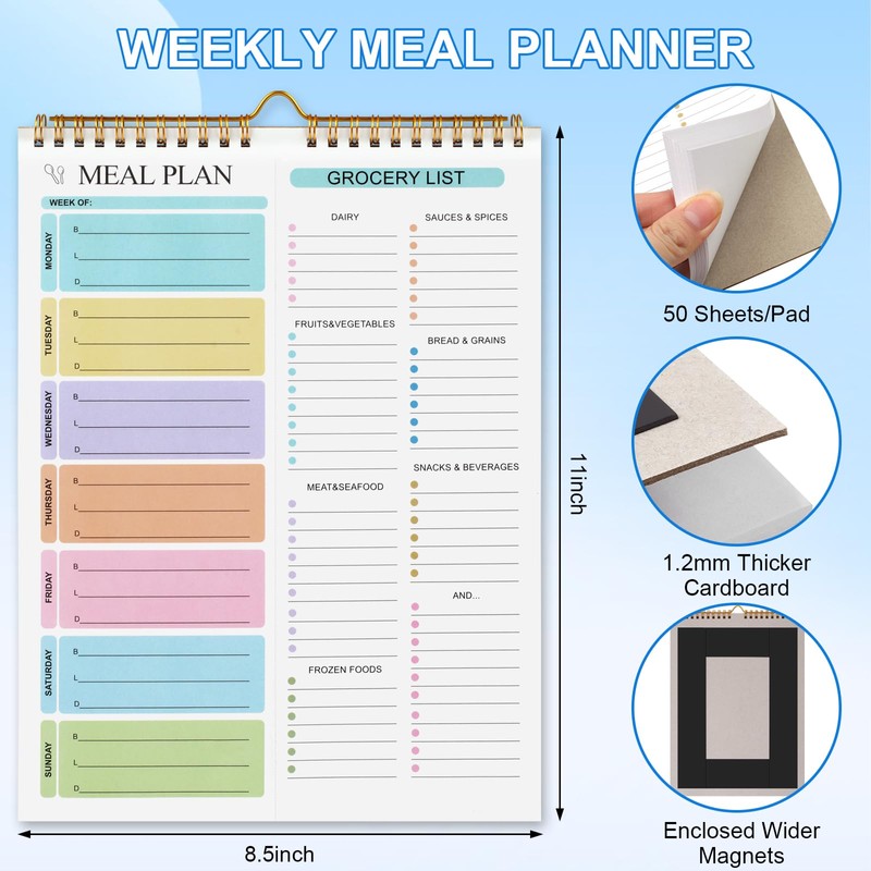 Joyberg Weekly Meal Planner Notebook 8.5x11”, 50 Sheets Weekly Meal