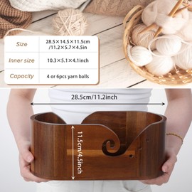 Large Oval Yarn Bowl, Wooden Storage Yarn Bowls for Crocheting with 9 Crochet Hooks-Yarn Holder for Knitting Enthusiasts(11.2x5.7x4.5inch)