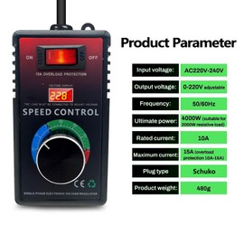 SiRyder Drehzahlregler AC230V,15A SCR Spannungsregler Mit Überlastungsschutz Drehzahlregler Motor Dimmer für Winkelschleifer Voltage Regulator 4000W Schuko Plug