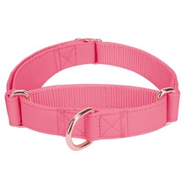 Soft Leather Martingale Dog Collar - Adjustable Rose Gold Limited Slip Collars [Easy to Clean], Stylish Durable Heavy Duty Nylon No Pull Training Collar for Small Medium Large Dogs L Hot Pink