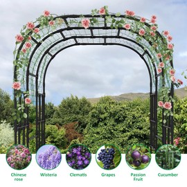 Garden Arch Trellis for Climbing Plants, 87'' H Large Garden Trellis Outdoor Metal Plant Support Trellis Archway Arbor Tunnel Trellis for Vegetables Plant Cucumber Trellis Decoration, Black