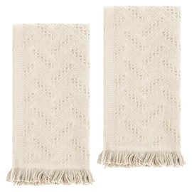 AOZUO 2 Pcs Hand Towels Bathroom, 30×13 Inch Boho Decorative Hand Towels Turkish Absorbent Soft Face Towel for Boho Bathroom Decor Farmhouse Kitchen Hotel Spa Guest(White)