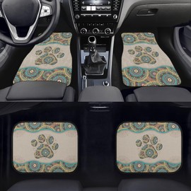 Showudesigns Western Dog Paw Car Floor Mats for Women Full Set of 4 Pack Front & Rear Car Mats Non-Slip Carpet Boho Aztec Universal Sedan Car SUV Van Decor Accessories Tribal Navajo