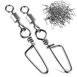 Amaxiu Fishing Snap Swivels, Pack of 25 High-Strength Swivel Fishing Tackle Rolling Barrel Swivel Snaps Stainless Steel Corrosion-Resistant Connector for Saltwater and Freshwater (L-44lb/20kg)