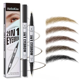 Eyebrow Pencil, Microblading Eyebrow Pen, 2-In-1 Dual-Ended Eye Brow Pencil with 2 Fork Tip & Precise Brush, Create Natural Hair-Like Brows, Waterproof, Last All Day, Shaping, Defined (Black)
