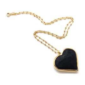 Natural Azabache Heart Pendant Necklace 18K Gold Plated Frame Protective Amulet and Trending Jewelry for Women