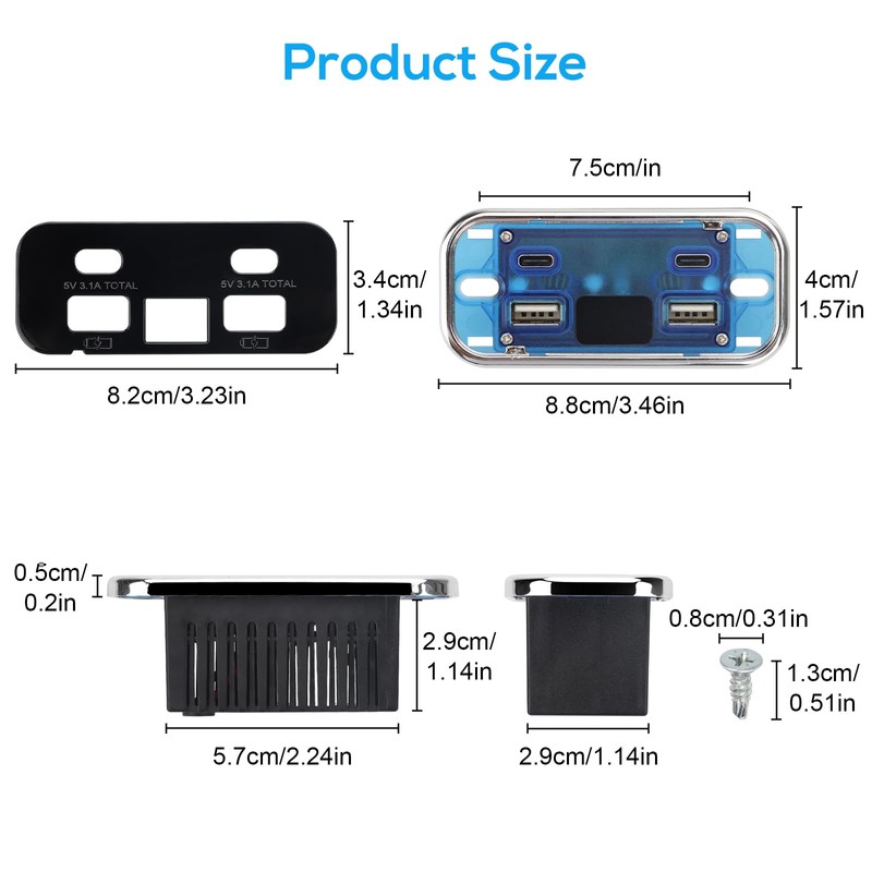 Linkstyle RV USB Outlet, 62W Dual USB-A & Dual Type-C
